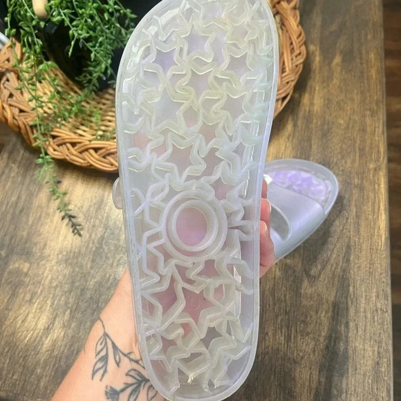 Wonder Nation Sz 6 Clear Iridescent Jelly Beach Sandals Slides White Buckle Y2K - Picture 4 of 4